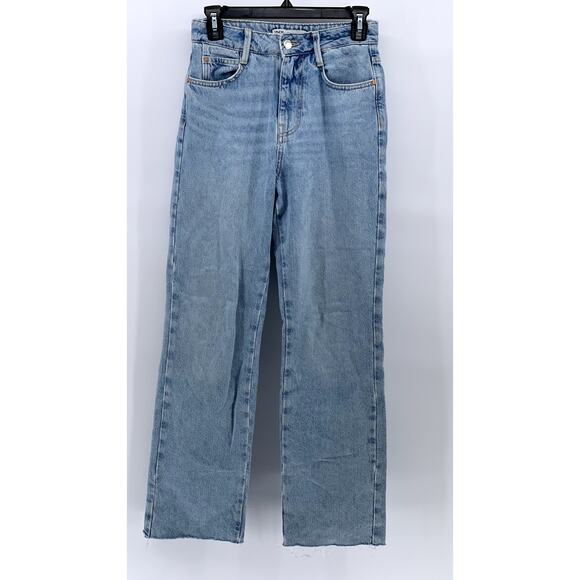 Zara Denim - ZARA Women's Light Blue High-Rise Straight-Leg Five-Pocket Frayed Jeans SZ 2